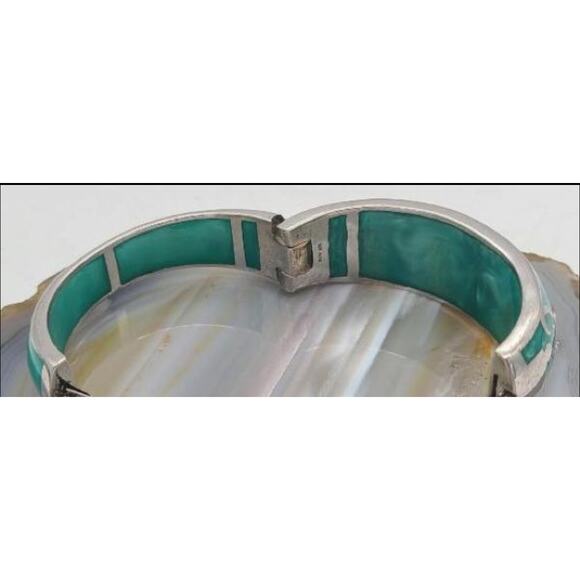 ANDREW HAMILTON CRAWFORD 925 Silver Teal Cuff Botanical Vine Modernist Bracelet - Picture 10 of 16